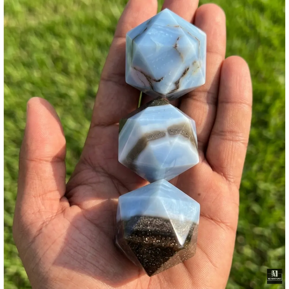 Owyhee Blue Opal Icosahedrons | 20-Sided Geometric Crystal Piece - Image 3