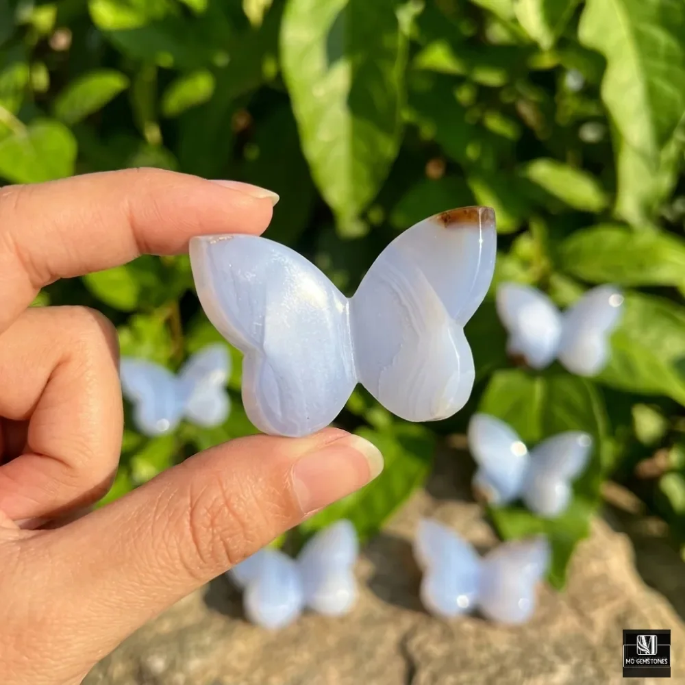 Blue Chalcedony 3D Butterflies | Chalcedony Crystal Butterfly Carving - Image 6
