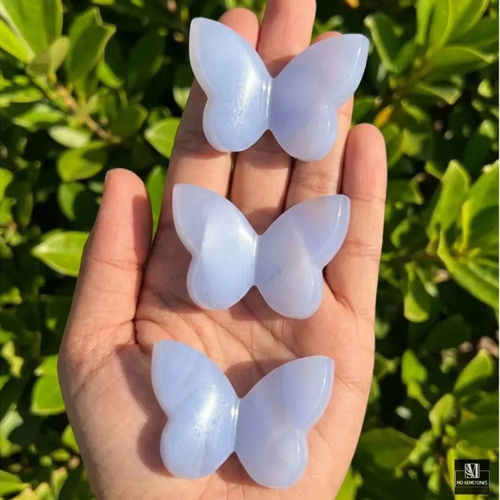 Blue Chalcedony 3D Butterflies | Chalcedony Crystal Butterfly Carving - Image 2