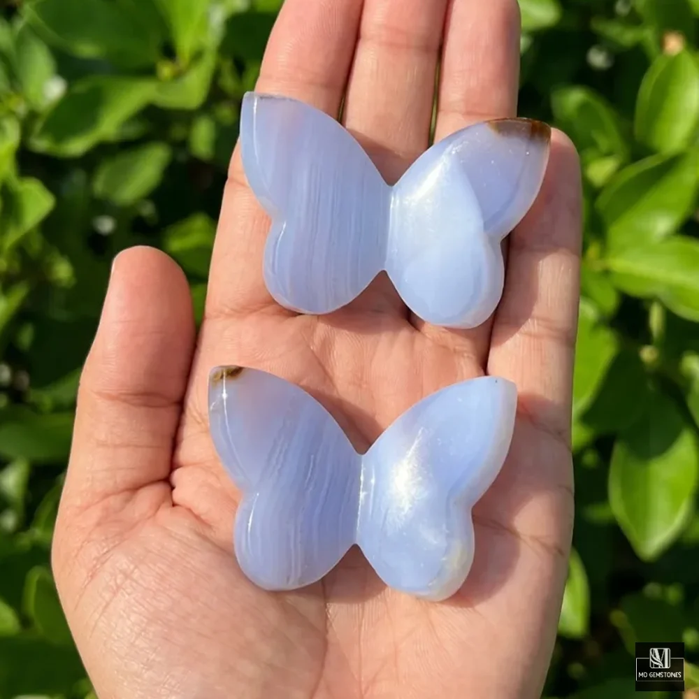 Blue Chalcedony 3D Butterflies | Chalcedony Crystal Butterfly Carving - Image 3