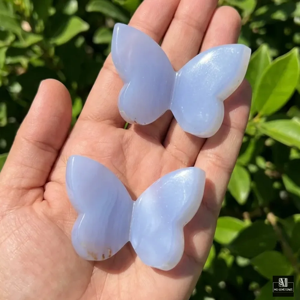 Blue Chalcedony 3D Butterflies | Chalcedony Crystal Butterfly Carving - Image 4