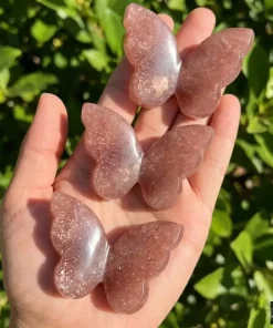 Strawberry Quartz 3D Butterflies | Crystal Butterfly Carving