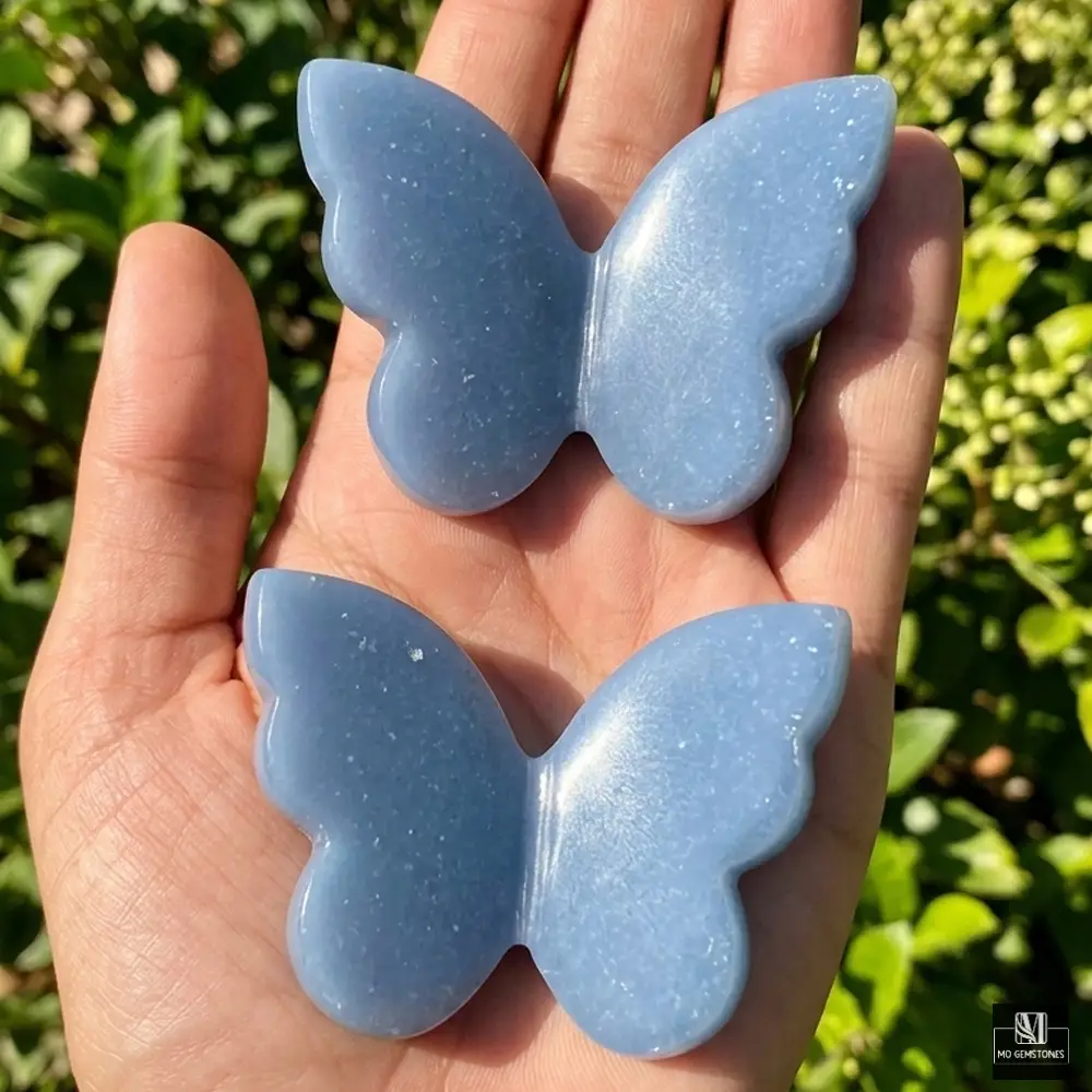 Angelite 3D Crystal Butterfly | Crystal Butterfly Carving - Image 3