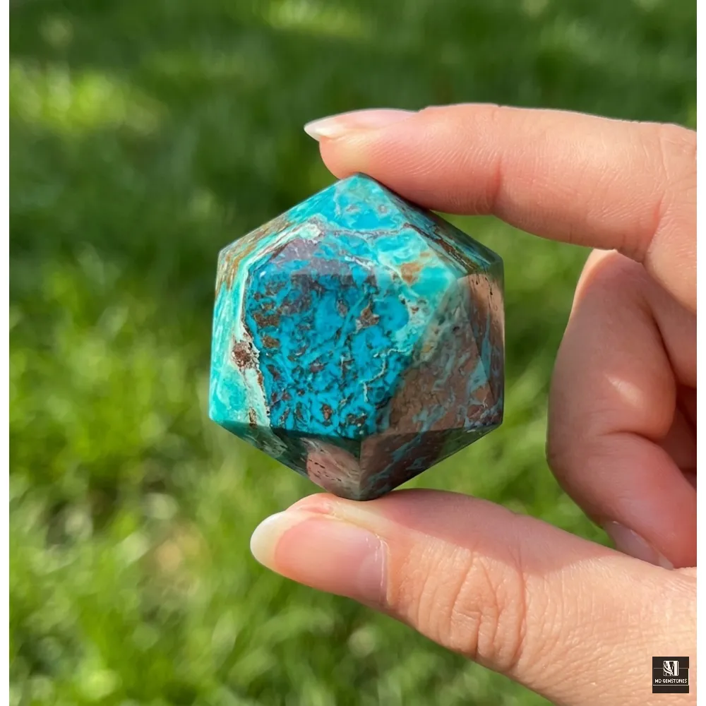 Chrysocolla Icosahedron | 20-Sided Geometric Crystal Piece - Image 2