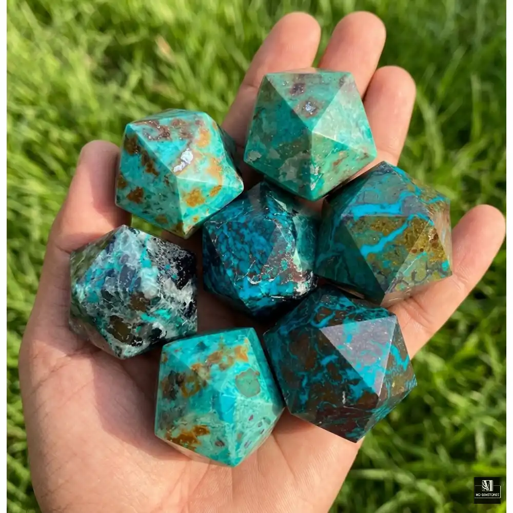 Chrysocolla Icosahedron | 20-Sided Geometric Crystal Piece