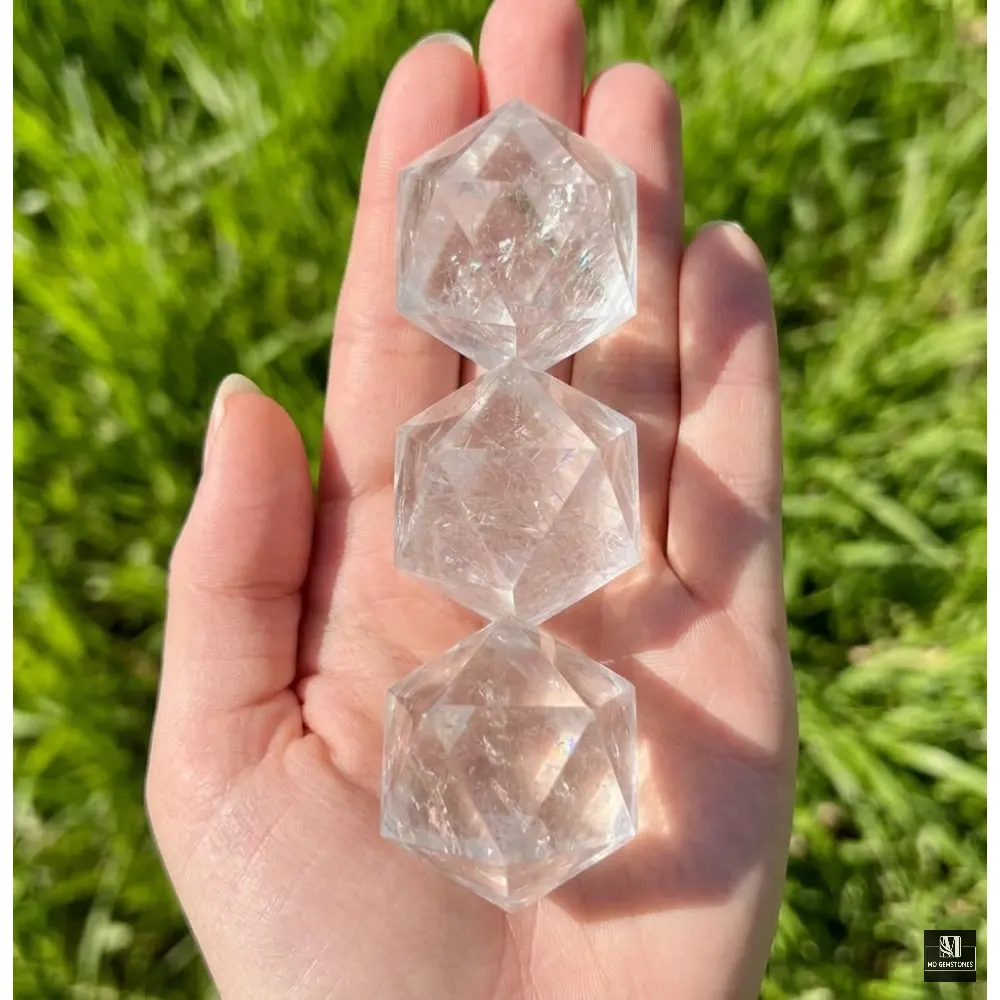 Clear Quartz Icosahedrons | 20-Sided Geometric Crystal Piece - Image 4
