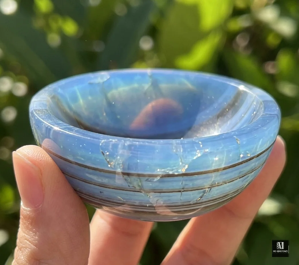 Owyhee Blue Opal Crystal Bowl | Natural Gemstone Bowl - Image 4