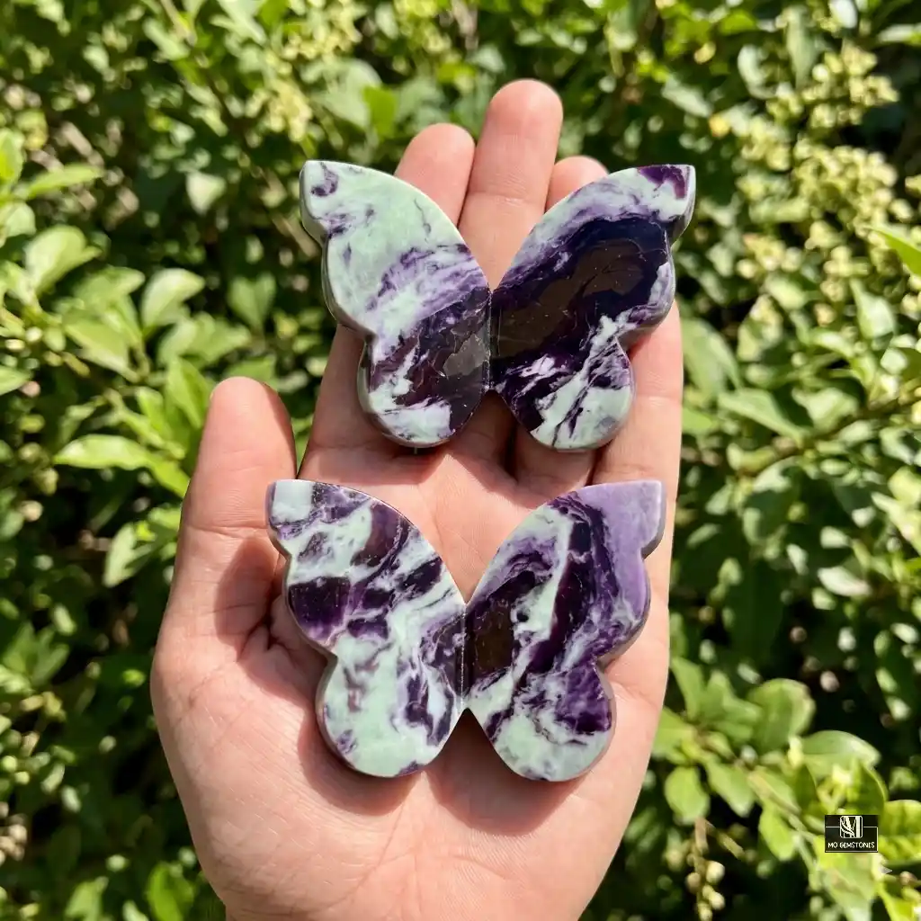 Kammererite with Serpentine 3D Butterflies | Crystal Butterfly Carving - Image 4