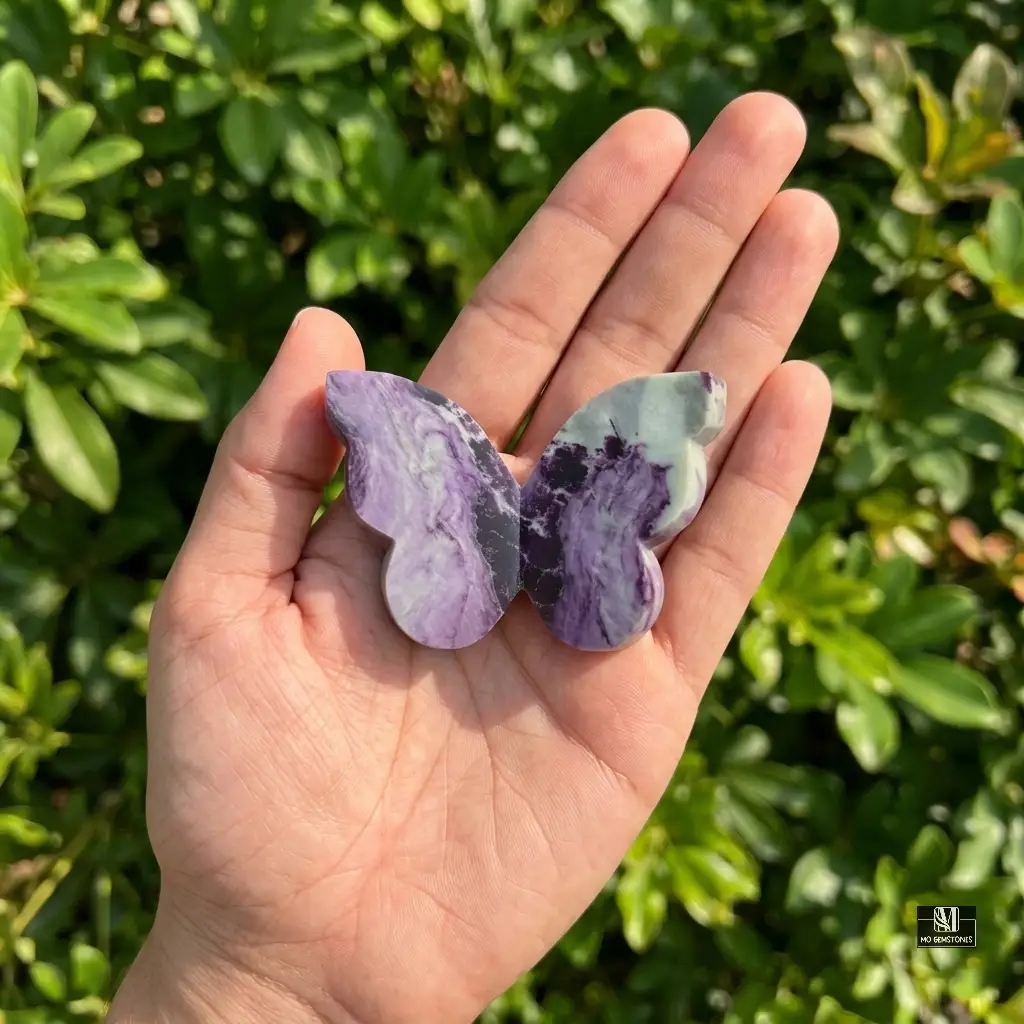 Kammererite with Serpentine 3D Butterflies | Crystal Butterfly Carving - Image 3