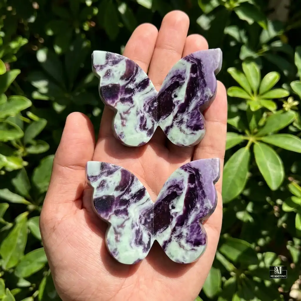 Kammererite with Serpentine 3D Butterflies | Crystal Butterfly Carving - Image 2