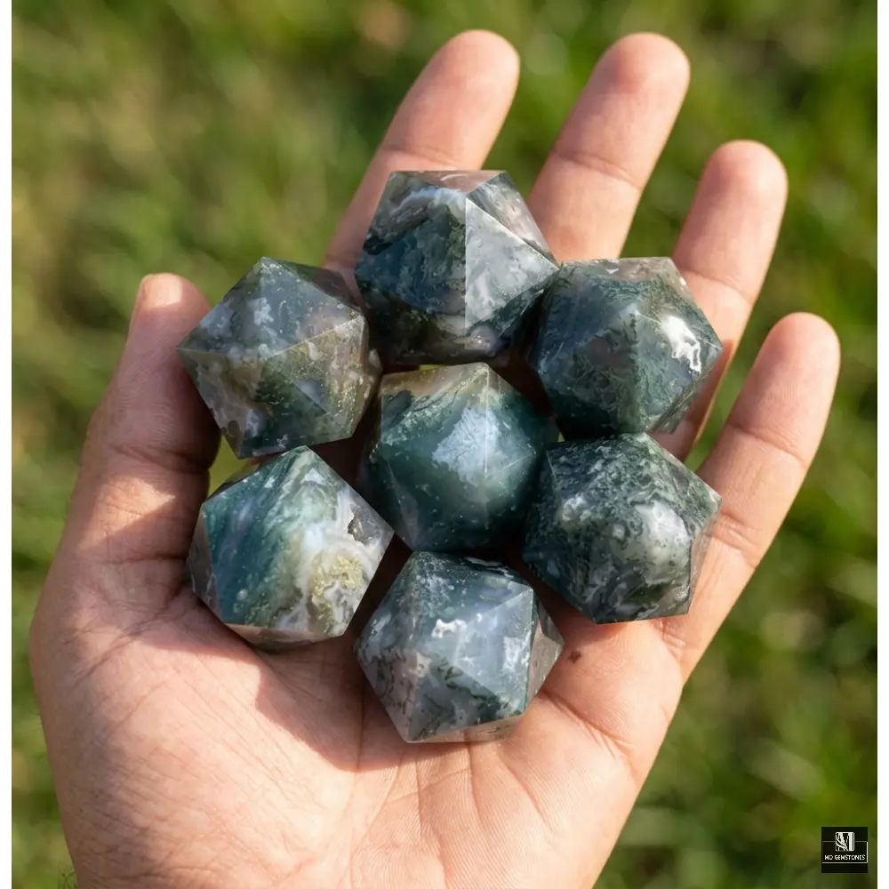 Moss Agate Icosahedrons | 20-Sided Geometric Crystal Piece