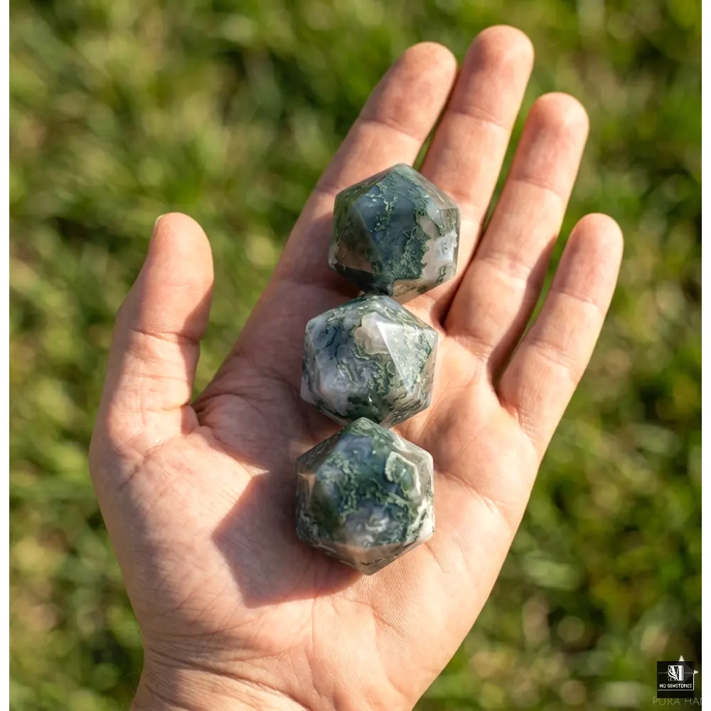 Moss Agate Icosahedrons | 20-Sided Geometric Crystal Piece - Image 4