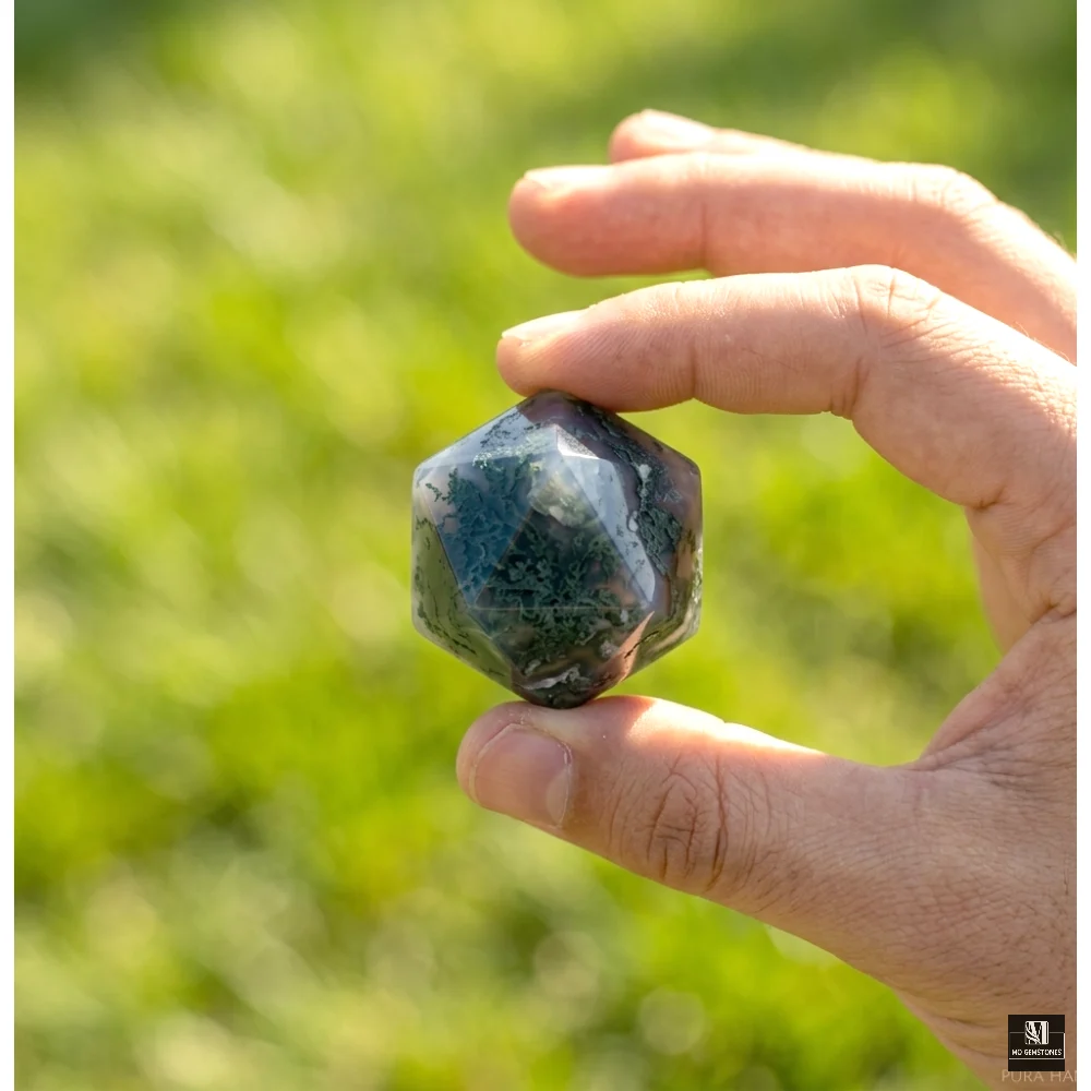 Moss Agate Icosahedrons | 20-Sided Geometric Crystal Piece - Image 2