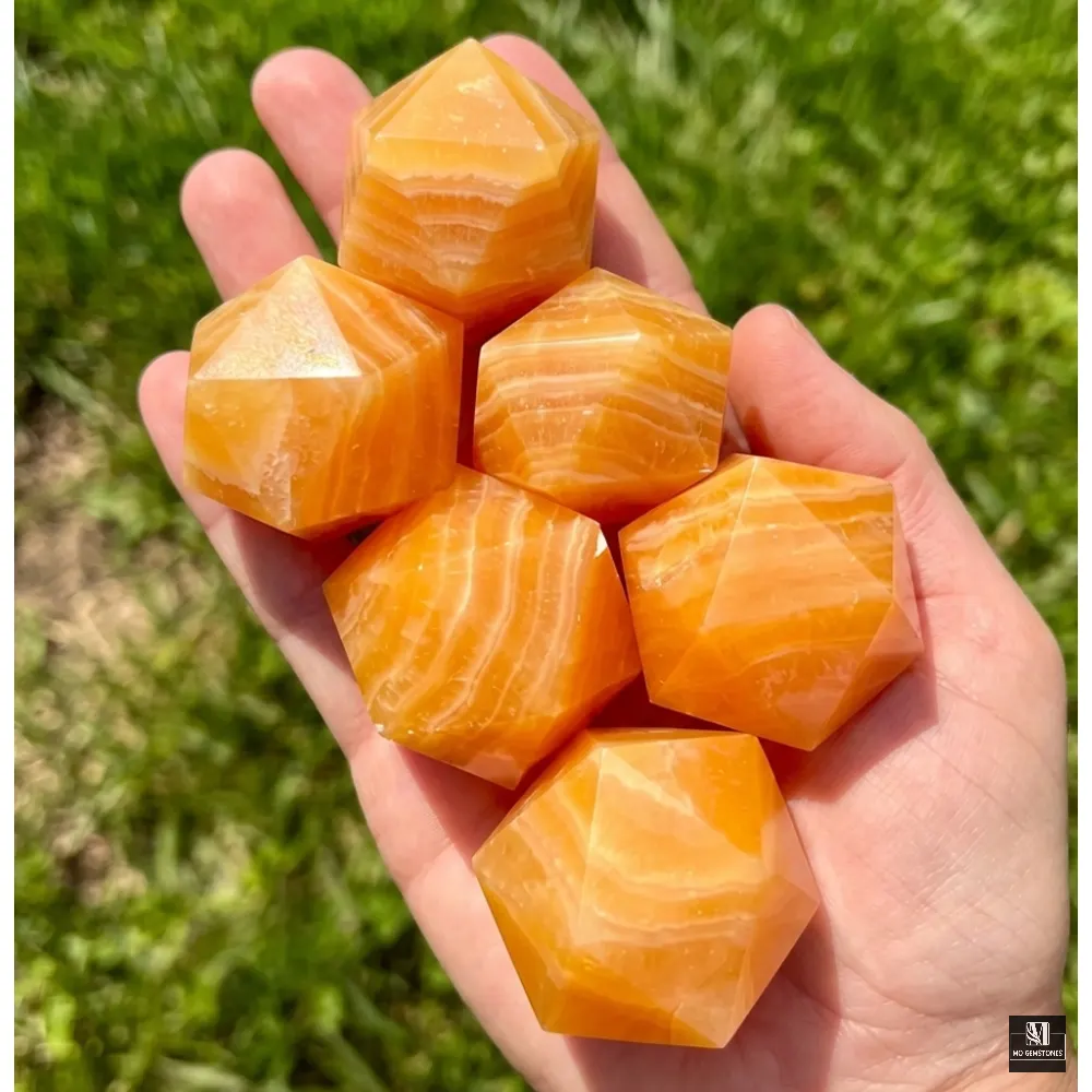 Orange Calcite Icosahedrons | 20-Sided Geometric Crystal Piece