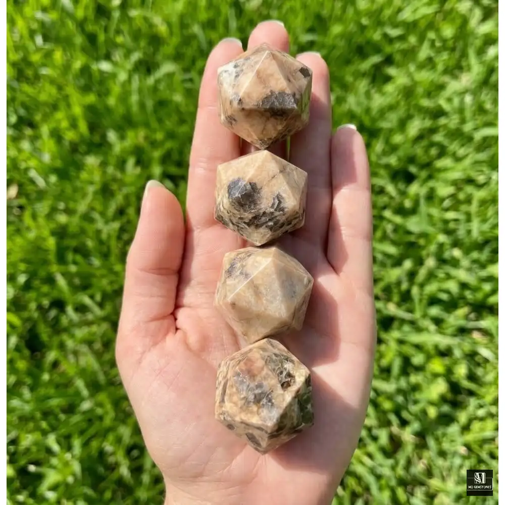Peach Moonstone Icosahedrons | 20-Sided Geometric Crystal Piece - Image 4