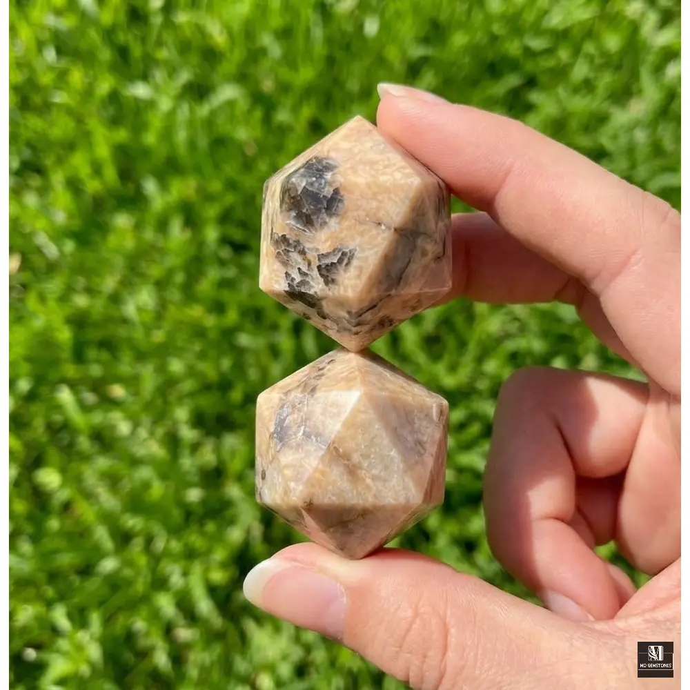 Peach Moonstone Icosahedrons | 20-Sided Geometric Crystal Piece - Image 5