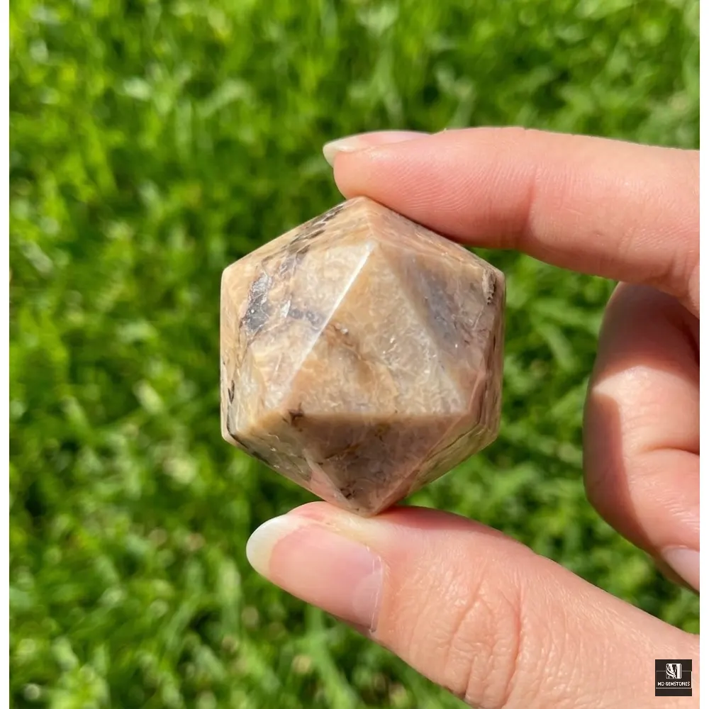 Peach Moonstone Icosahedrons | 20-Sided Geometric Crystal Piece - Image 2