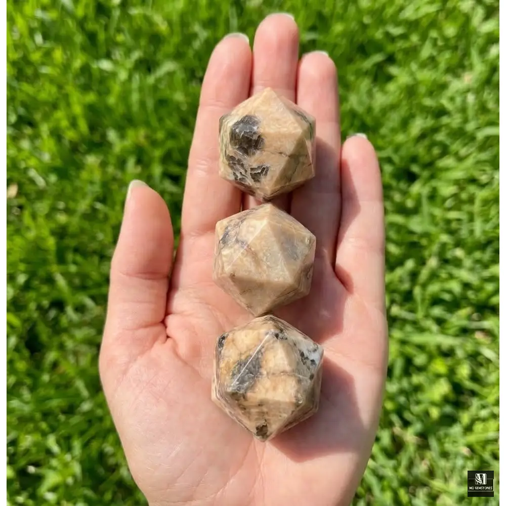 Peach Moonstone Icosahedrons | 20-Sided Geometric Crystal Piece - Image 3