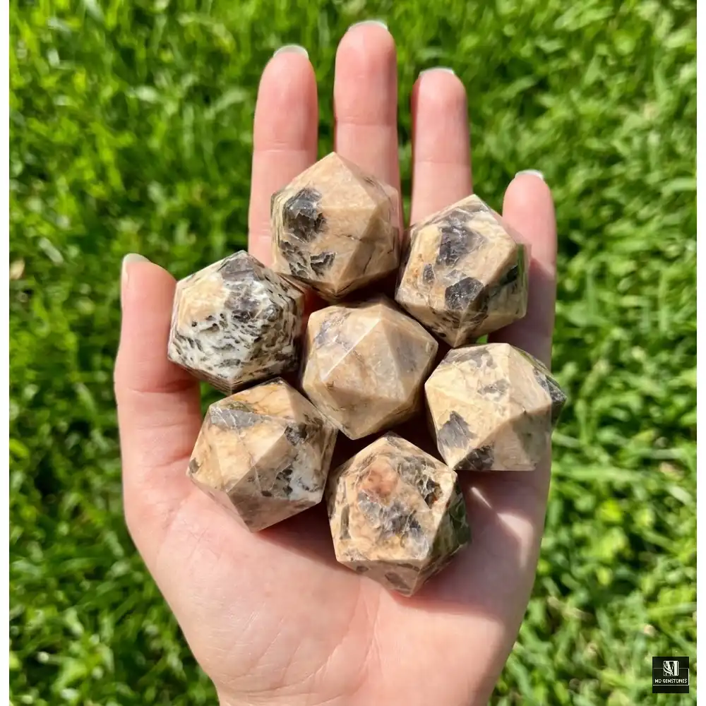 Peach Moonstone Icosahedrons | 20-Sided Geometric Crystal Piece