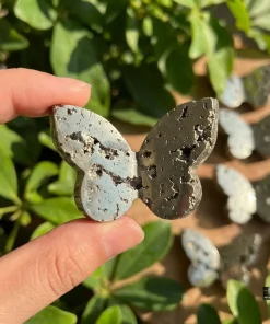 Natural Peru Pyrite Butterfly 3D Crystal Carving Handcrafted Self-Standing Butterfly for Home Décor
