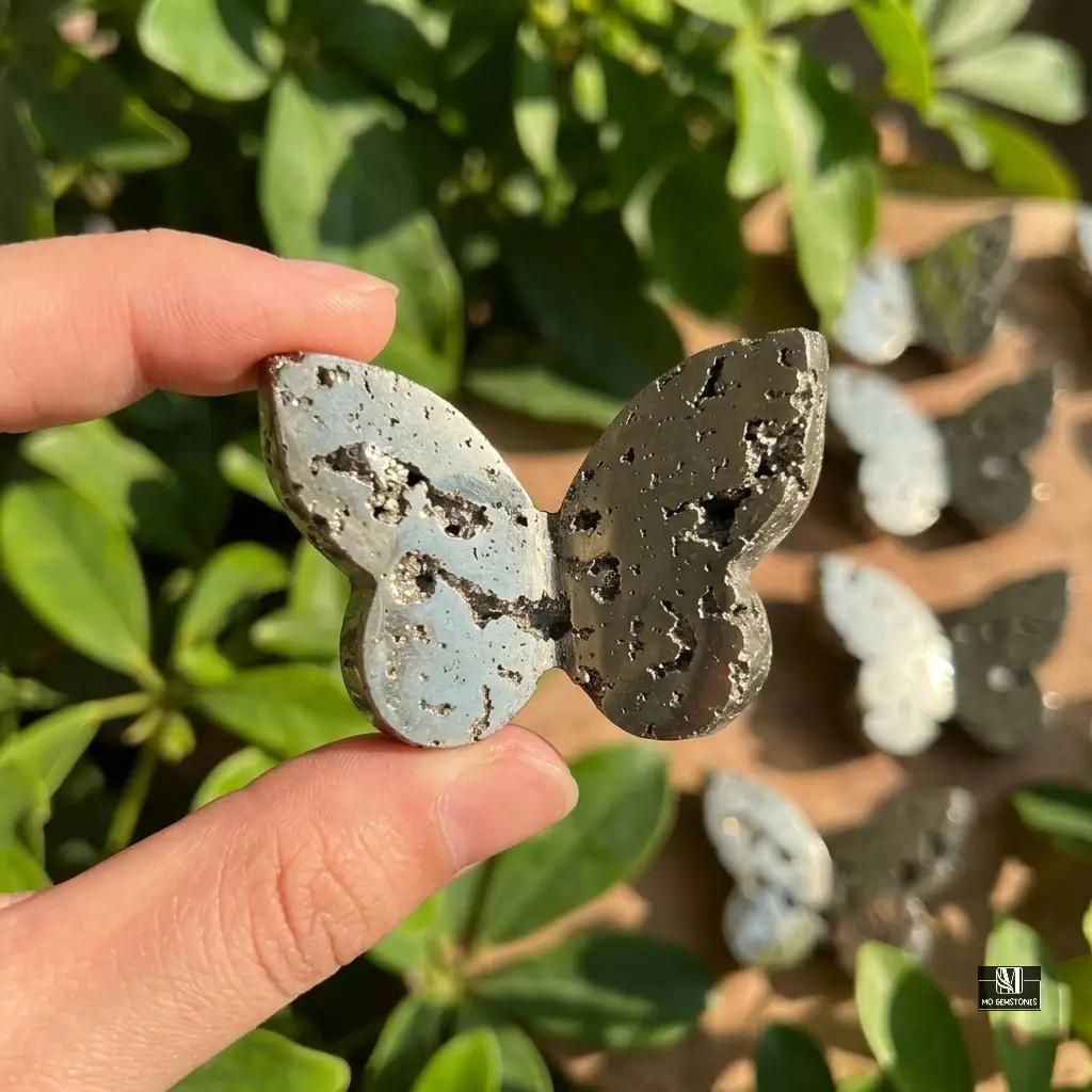 Natural Peru Pyrite Butterfly 3D Crystal Carving Handcrafted Self-Standing Butterfly for Home Décor