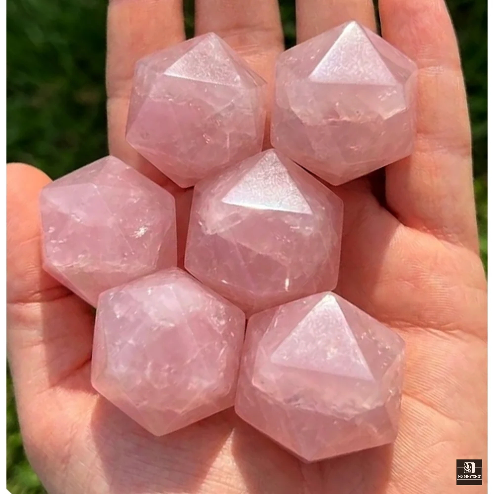 Rose Quartz Icosahedrons | 20-Sided Geometric Crystal Piece - Image 5