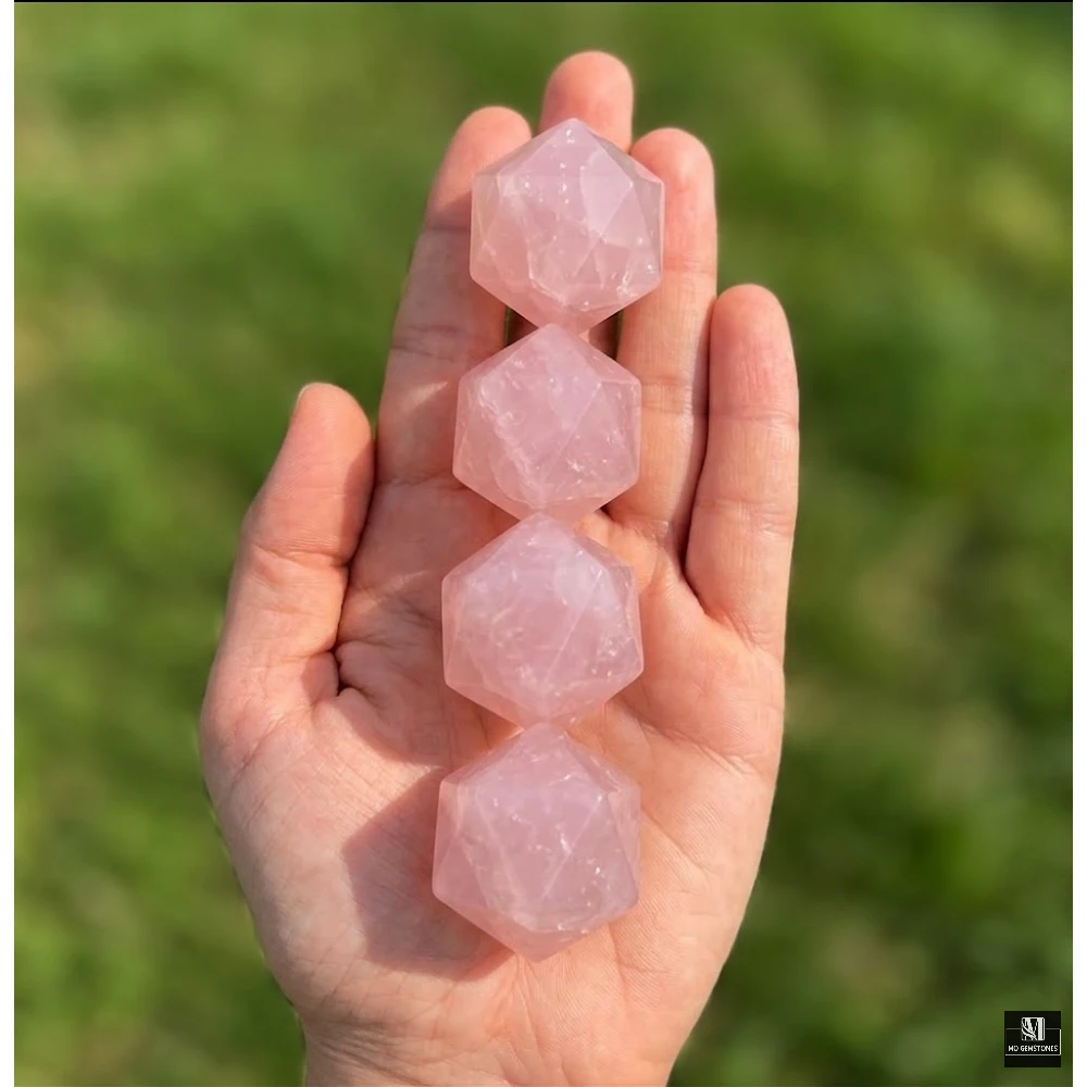 Rose Quartz Icosahedrons | 20-Sided Geometric Crystal Piece - Image 4