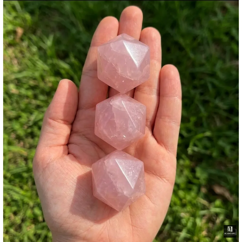 Rose Quartz Icosahedrons | 20-Sided Geometric Crystal Piece - Image 3