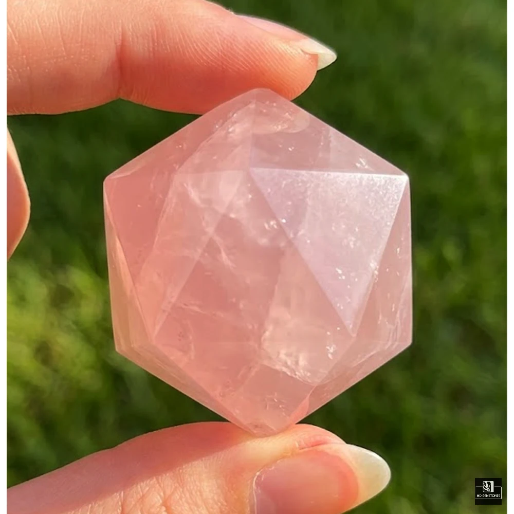Rose Quartz Icosahedrons | 20-Sided Geometric Crystal Piece - Image 2
