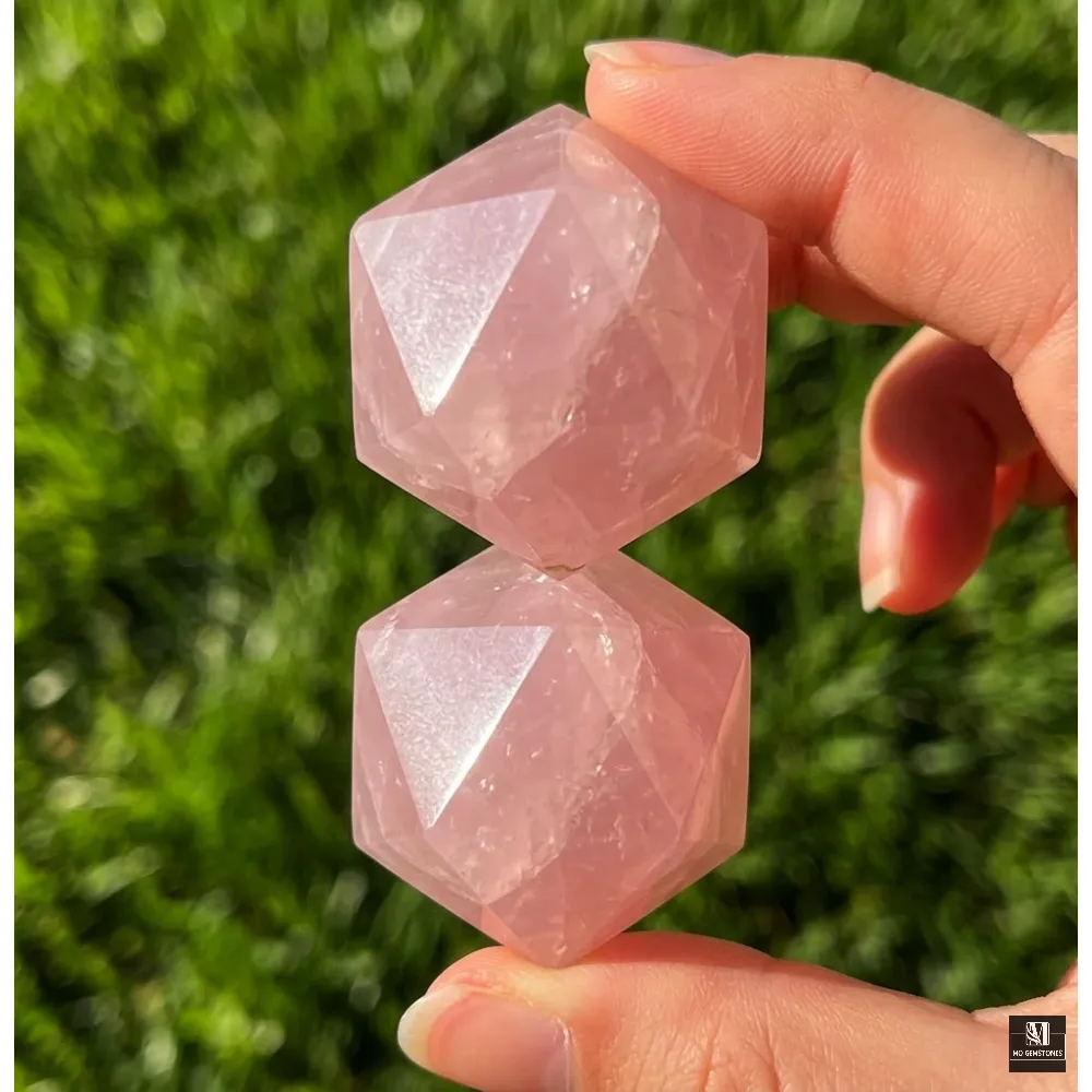 Rose Quartz Icosahedrons | 20-Sided Geometric Crystal Piece - Image 6