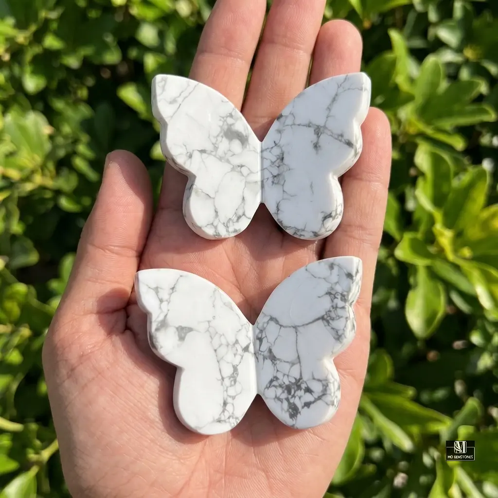 Howlite 3D Butterfly Carvings | Natural Howlite Crystal Butterfly - Image 3