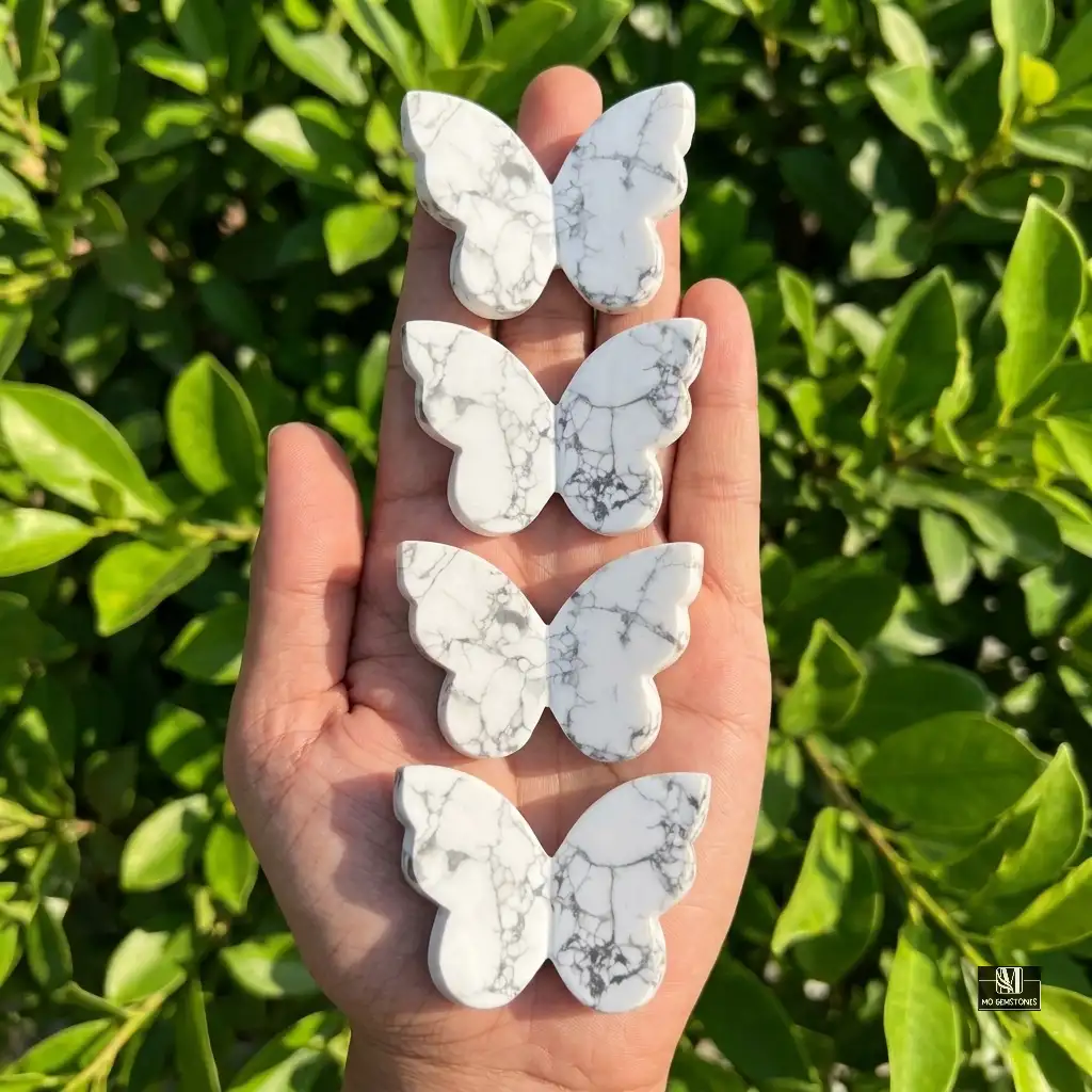 Howlite 3D Butterfly Carvings | Natural Howlite Crystal Butterfly - Image 2