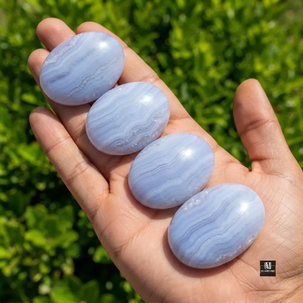 Blue Lace Agate Palm Stones