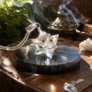 Shop natural Clear Quartz Merkaba Star Pendant Necklaces with a detailed 3D sacred geometry design. High-quality crystal jewelry available for wholesale and retail