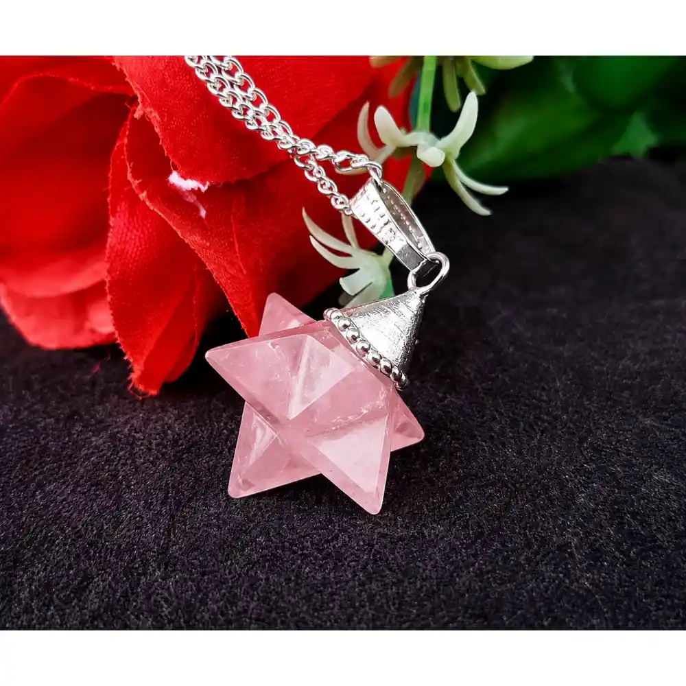 Rose Quartz Merkaba Star Pendant Necklace | Natural Crystal Jewelry - Image 4