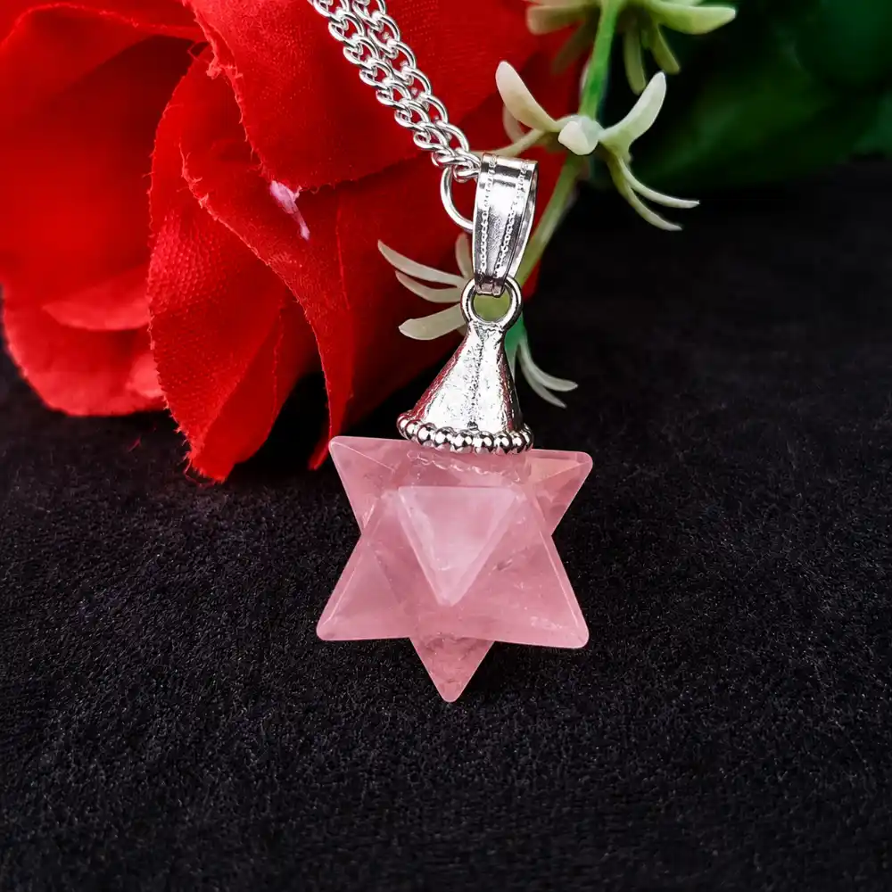 Rose Quartz Merkaba Star Pendant Necklace | Natural Crystal Jewelry - Image 3