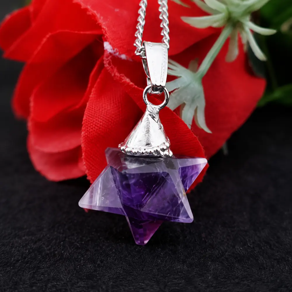 Amethyst Merkaba Star Pendant Necklace | Natural Crystal Jewelry - Image 2