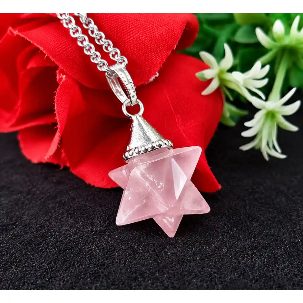 Rose Quartz Merkaba Star Pendant Necklace | Natural Crystal Jewelry - Image 2