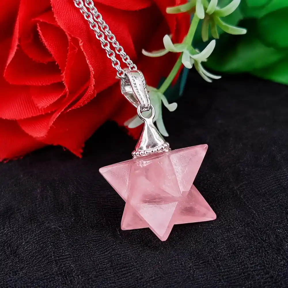 Rose Quartz Merkaba Star Pendant Necklace